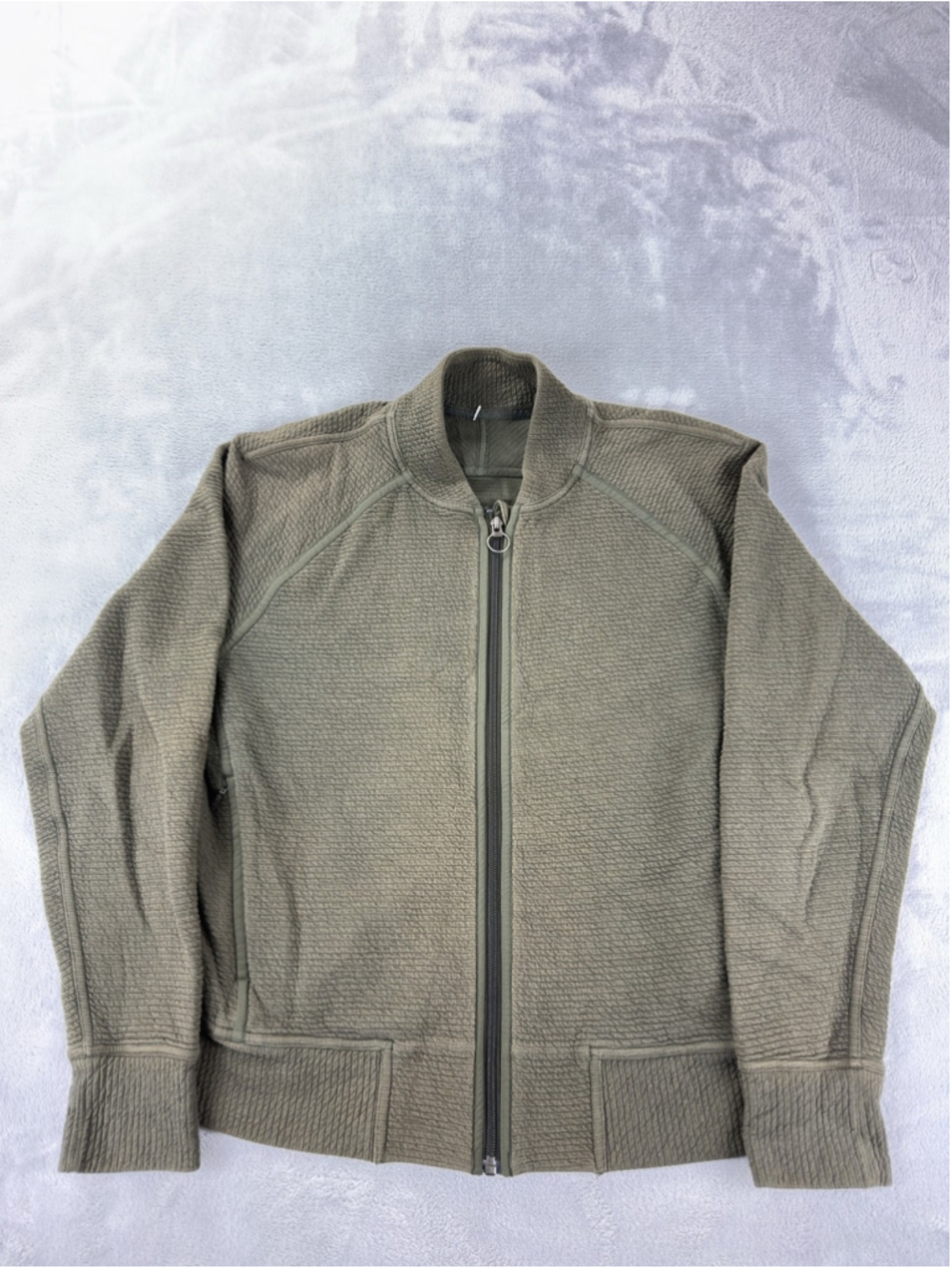 Lululemon On Repeat Bomber Jacket Womens 10 Green Full Zip Bomber Knit Athletic